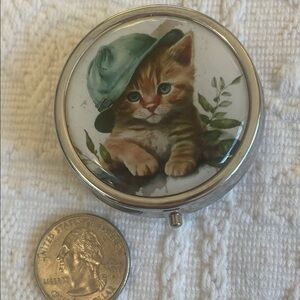 Adorable Orange Tabby Kitten with Green Hat - Pill Holder NWT